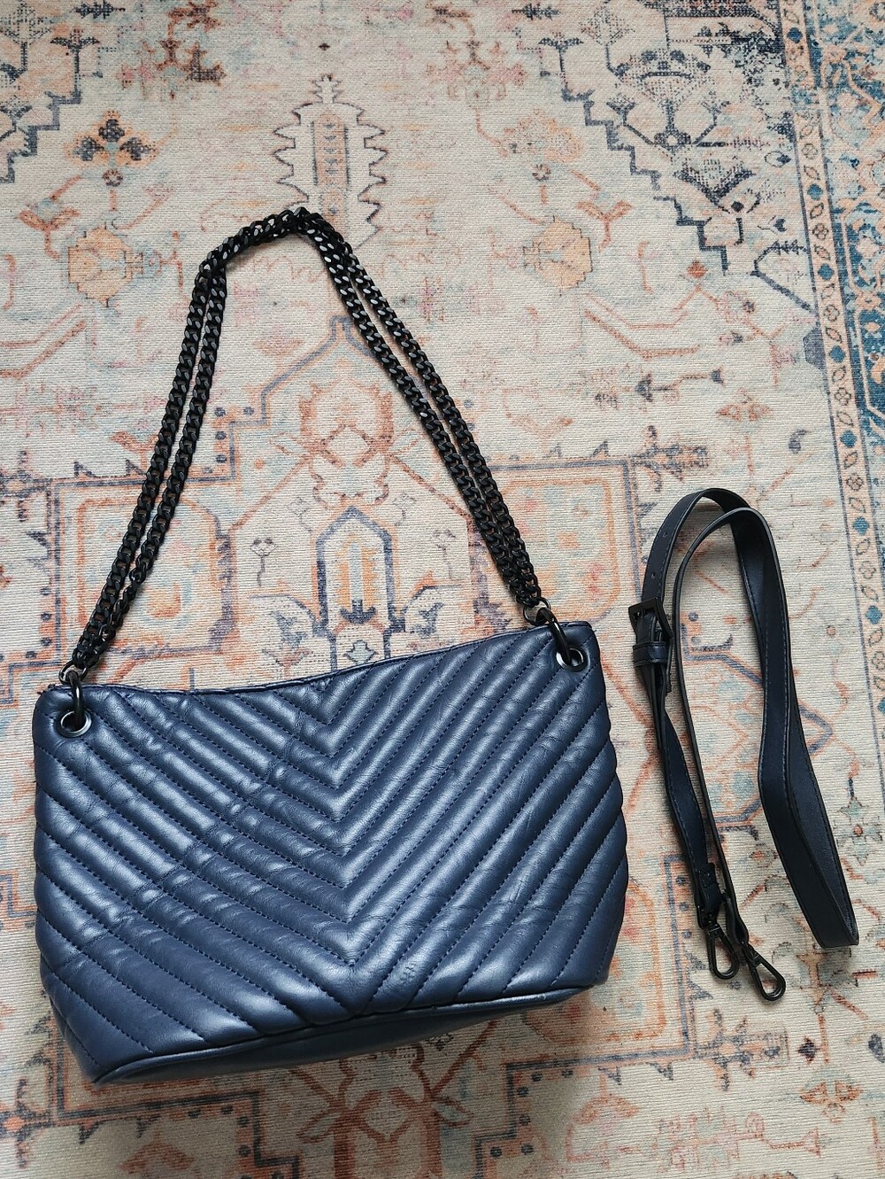 Steve Madden Navy Blue Quilted Handbag With Chain Strap.